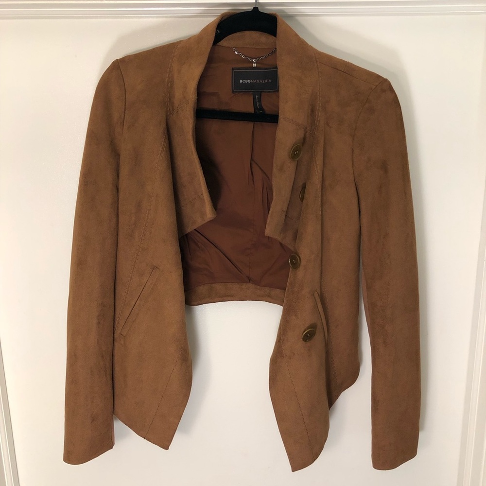 BCBG MaxAzria Brown Faux Suede Cropped Jacket